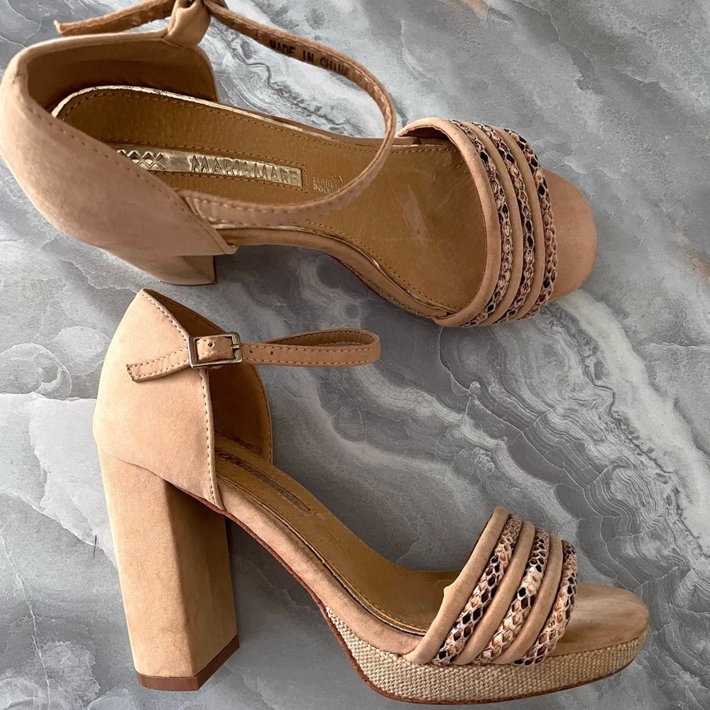 MARIEMARE Beige Ankle-strap heels with snake print -6.5 Women